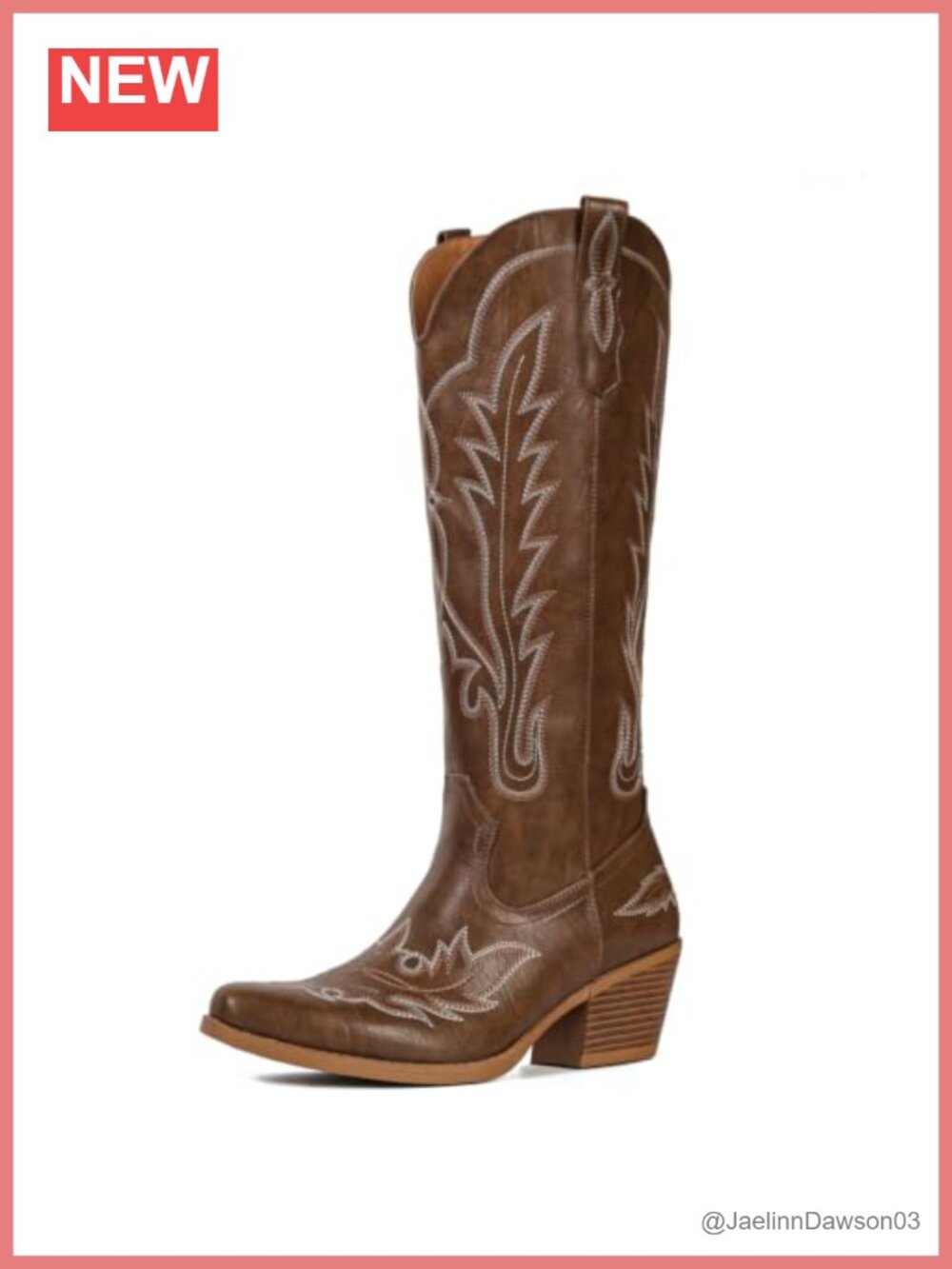 Knee-High Cowgirl Boots for Women Faux Leather Embroidered Western Pull-On